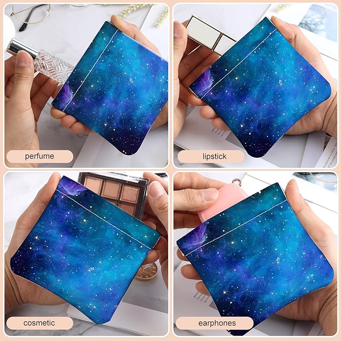 2Pcs PU Leather Small Squeeze Coin Purse Pouch Mini coin Bag Unique And Cute Wallet Cosmetic Bags Change Bag For Women Girls Men Blue Stars And Butterflies
