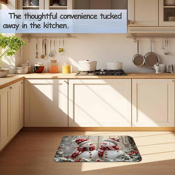 Christmas Snowman Bath Mat 29.5"x17",Slim Low-Profile Fast Drying Super Absorbent Bathroom Rug with Non-Slip Backing, Easy-Clean Modern Floor Mat for Tub, Shower, or Entryway