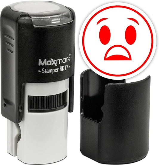 MaxMark Round Self Inking Emoji Stamp - Surprised - Red Ink