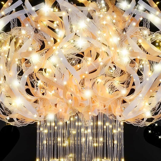 100 PCS Wedding Wands with Lights,Fairy Wands, LED Silk Fairy Wand with Bells for Wedding Send Off, New Year, Raves, Concert, Birthday