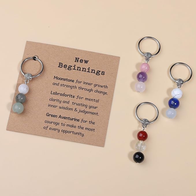 Natural Crystals Keychain Gift for New Beginnings, New Beginnings Gifts for Coworker Anxiety Relief Keychain for Women