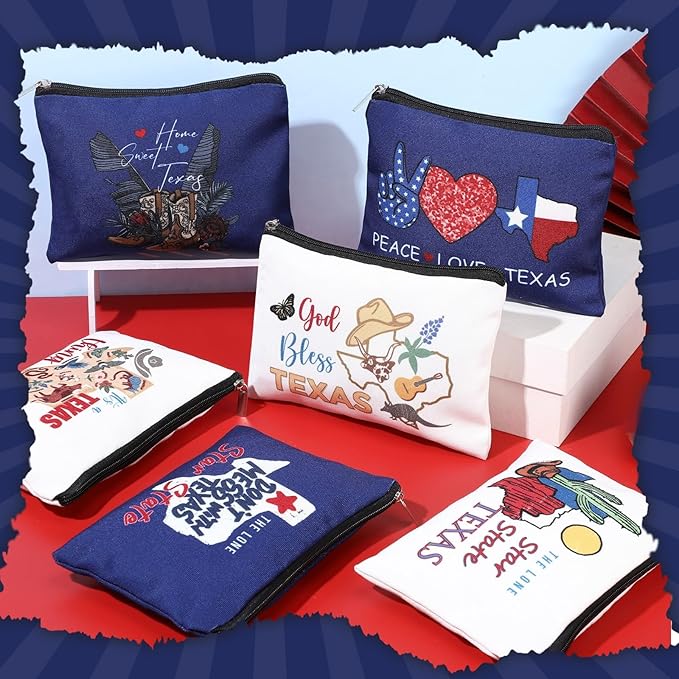 Landical 6 Sets Texas Souvenir Gifts Include 6 Pcs Texas Cosmetic Bag and 6 Pcs Metal Keychain for Women Traveler Christmas Party Gifts