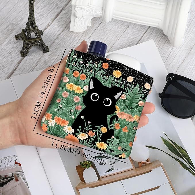 2Pcs PU Leather Small Squeeze Coin Purse Pouch Mini coin Bag Unique And Cute Wallet Cosmetic Bags Change Bag For Women Girls Men （Flowers and Black Cats