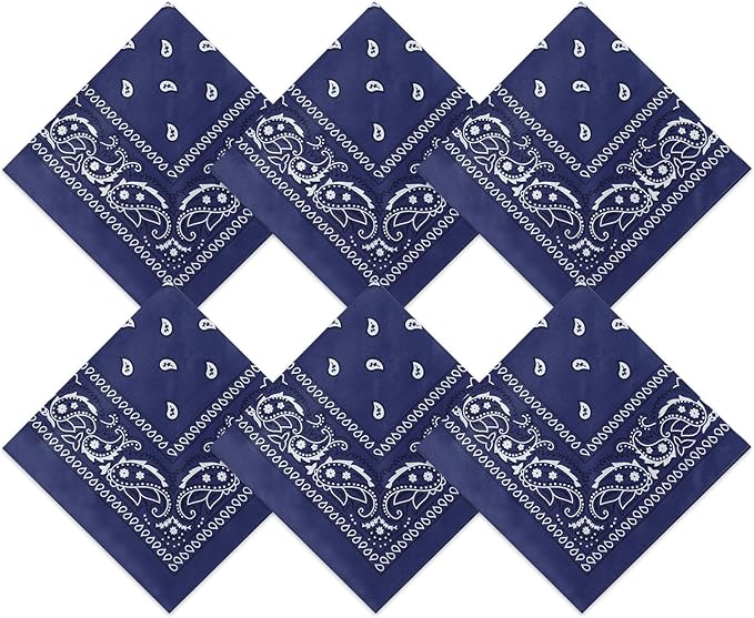 Blulu 6 Pcs Neon Color Cowboy Bandanas for Men Women Assorted Paisley Pattern Handkerchiefs 22 x 22 Inch Kids Headwrap Scarfs