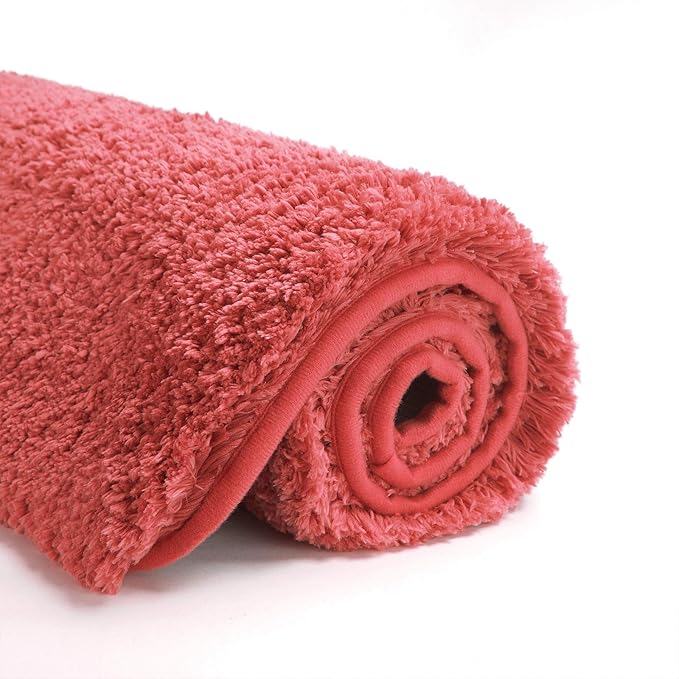 Suchtale Shaggy Bath Mat - Non Slip, Water Absorbent, Soft Microfiber, Machine Washable, Thick Plush (20 x 32 Living Coral)