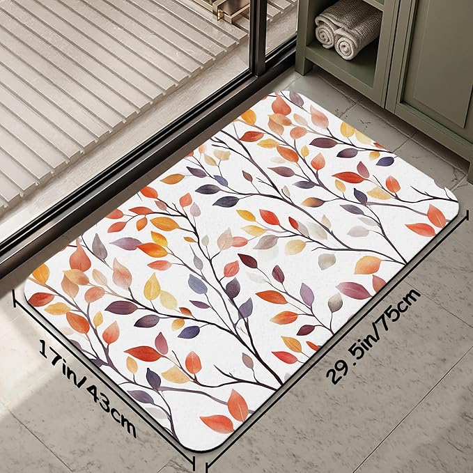 Autumn Leaves Bathroom Rug 29.5"x17", Super Absorbent Fast Drying Bath Mat with Non-Slip Rubber Backing, Thin Low-Profile Easy-Clean Bathroom Floor Mat for Shower or Tub