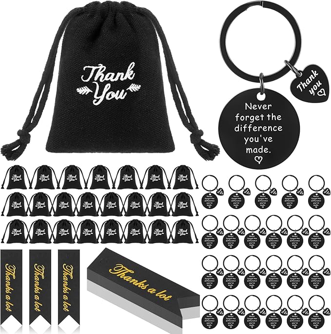 72 Pcs Employee Appreciation Gifts Bulk for Coworker 2025 Thank You Gifts Keychain with Drawstring Bag and Card