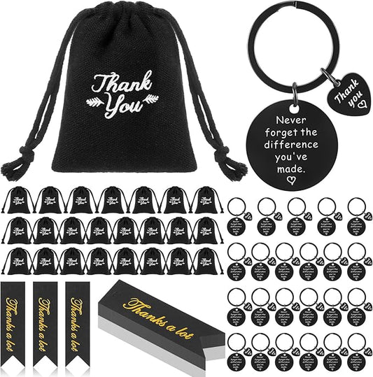 72 Pcs Employee Appreciation Gifts Bulk for Coworker 2025 Thank You Gifts Keychain with Drawstring Bag and Card