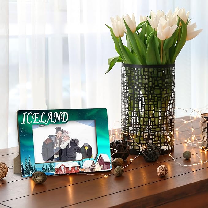 Iceland Picture Frame, Engagement Wedding Picture Frames, Vacation Table Frame for Family, Iceland Souvenir Birthday Gift for Friends Couples Honeymoon Gifts, Home Office Desktop Decoration -XK002