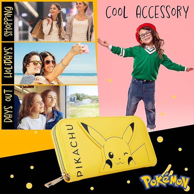 Pokemon Purses for Women Teenagers Girls - Large Ladies Purse with Card Slots Zipped Coin Pouch Travel - Gifts for Her