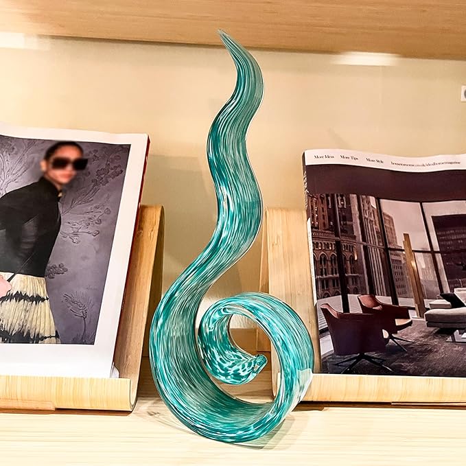 11.4" Tall Hand-Blown Glass Sculpture Murano-Style Sculpture Art Ornament Statue Figurines Home Decor Accent Piece Coastal Ocean Nautical Home Decor,Shelf,TV Stand,Tabletop Centerpieces,Wonderful Gift