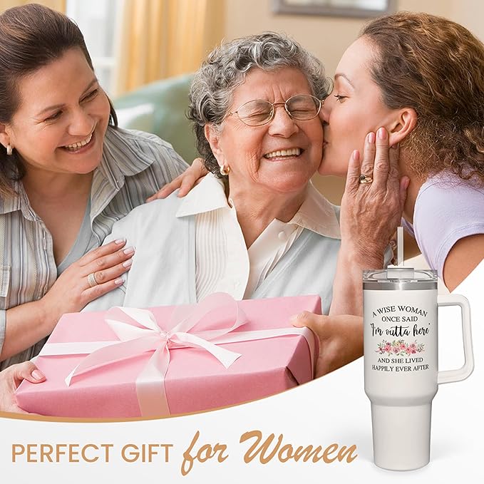 SANDJEST Retirement Tumbler 40oz Stainless Steel with Handle and Straw - Happy Retirement Gifts for Coworkers & Colleagues