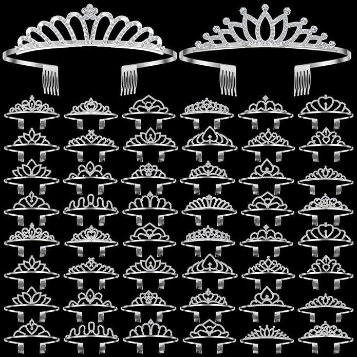 Riceshoot 50 Pcs Tiara Crowns Bulk for Women Crystal Princess Tiara Queen Rhinestone Crown with Comb Silver Bridal Wedding Headband for Women Prom Birthday Party Hair Accessory