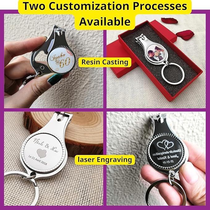 33 PCS Bottle Opener Nail Clipper Keychain Versatile Durable, Personalized Color Resin LOGO Image Text or Engraved, Private Customized Party Wedding Christmas Favors Brewery Promotional Items