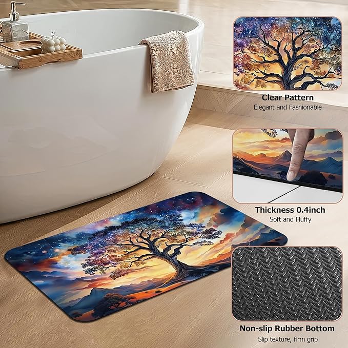 Non Slip Bath Mat,Tree of Life Bathroom Decor,Diatomaceous Bath Mat Quick Dry Absorbent Bathroom Rugs-Shower Rug for Kitchen Laundry Bathtub Shower 17"x29.5"