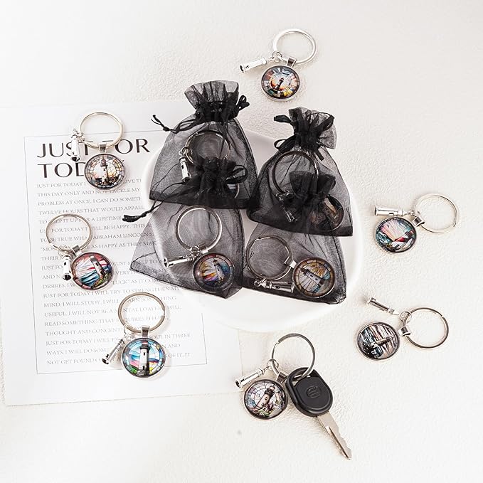 12 Pack 3D Glass Stained Glass Keychain, Car Key Ring Pendant Key Chains for Handbag Bag, Earphone Case Decoration