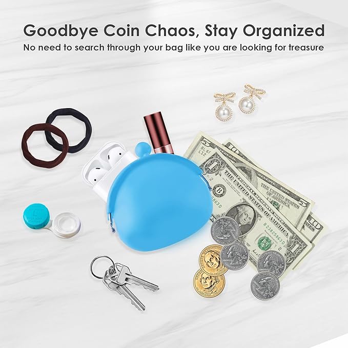 Coin Purse for Women – Silicone Small Coin Pouch with Kiss Lock for Coins, Keys, Lipstick, and Earphones – Mini Cute Change Purse, Coin Purse & Pouch for Daily Life, Cars, Travel, Party (Blue)