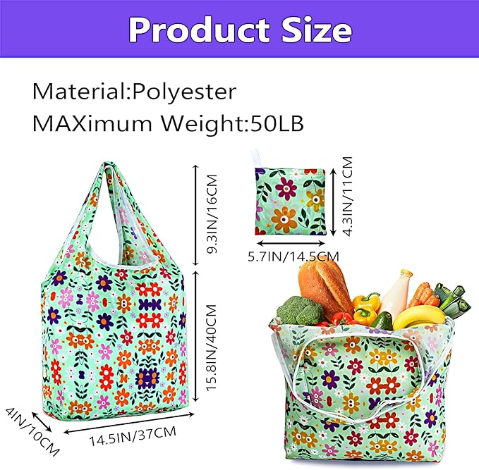 LOLOMLO 6 Pack Eco-Friendly Reusable Grocery Bags Lightweight Durable Washable Shopping Tote Foldable Outings Storage Pouch