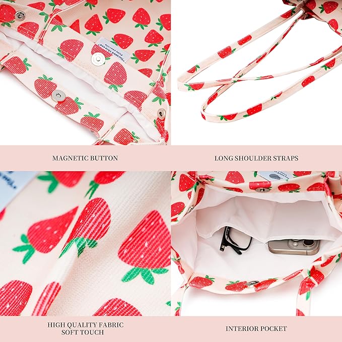 Corduroy Tote Bag Cute Tote Bags for Women Shoulder Bag with Inner Pocket for Work Beach Travel and Shopping Grocery