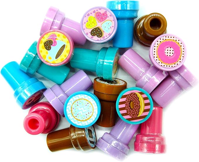 TINYMILLS 24 Pcs Donuts Stampers for Kids Donut Party Favors Goodie Bag Stuffers Pinata Fillers Classroom Rewards Carnival Prizes