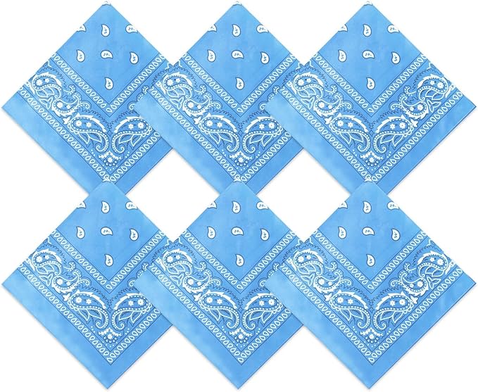 Blulu 6 Pcs Neon Color Cowboy Bandanas for Men Women Assorted Paisley Pattern Handkerchiefs 22 x 22 Inch Kids Headwrap Scarfs