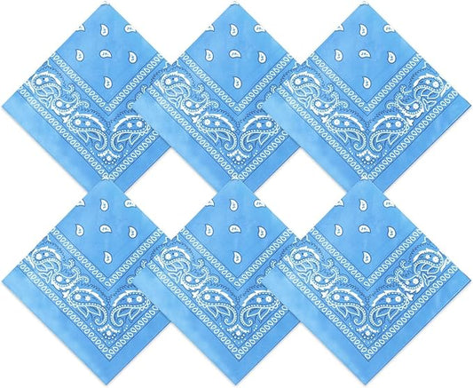 Blulu 6 Pcs Neon Color Cowboy Bandanas for Men Women Assorted Paisley Pattern Handkerchiefs 22 x 22 Inch Kids Headwrap Scarfs