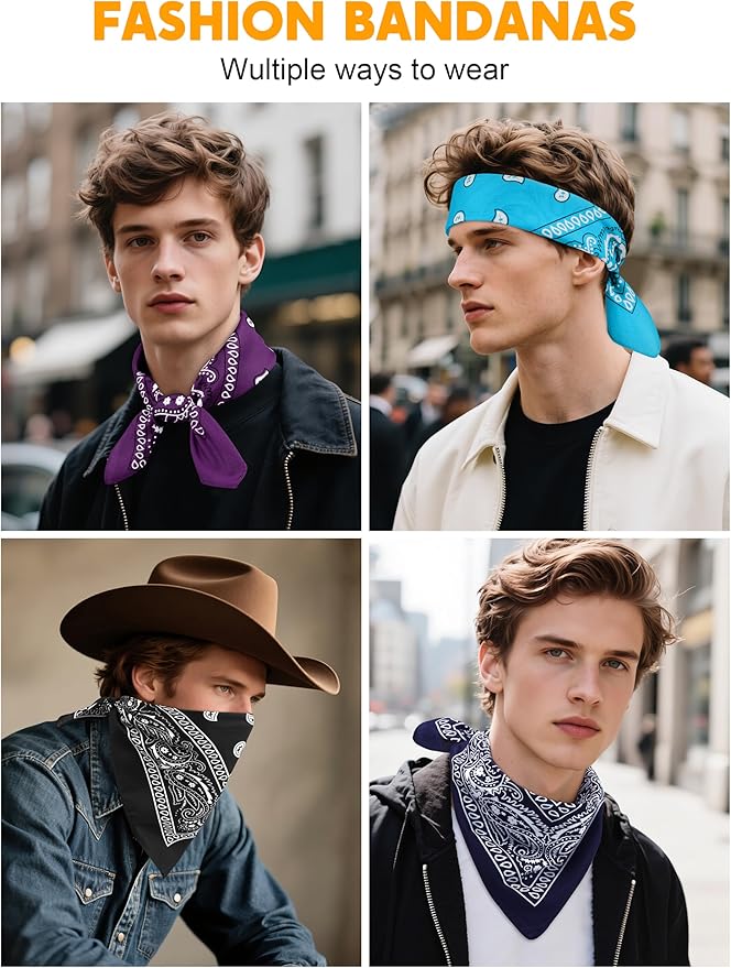 URATOT 16 Pieces Paisley Bandanas Cowboy Bandana Handkerchiefs Paisley Print Head Wrap Scarf, Assorted 16 Colors