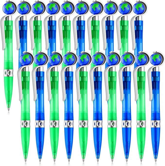 Teling 20 Pcs Earth Retractable Cute Globe Pens Bulk 1.0 mm Tellurion Shape Earth Day Black Ink World Ballpoint Pens for Adults Accessories Office Decoration Supplies