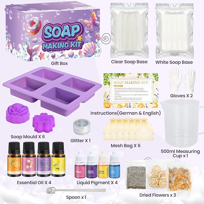 Jcoos Soap Making Kit for Kids, Make Your Own Soap Kit Soap Making Kit Science Kits for Kids, 9 Soap Mold, Soap Base, Scents, Activities Girls Crafts Christmas Gifts