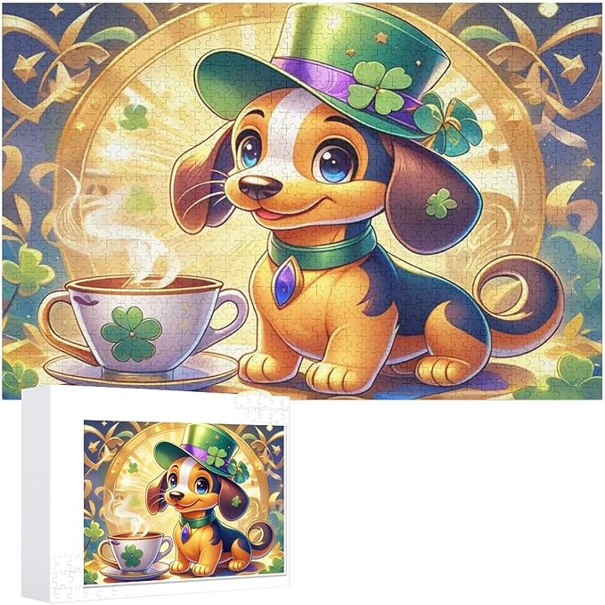 Wooden Puzzle - St. Patrick's Day Dachshund Wooden Puzzles for Adults 1000 Pieces Challenge Puzzles，Educational Games，Family Puzzles，Unique Gifts for Wall Art ，Funny Puzzles