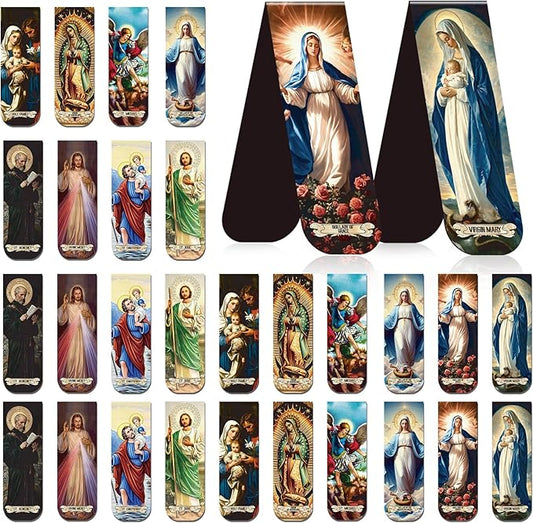 Catholic Magnetic Bookmarks Gifts - 30 Pcs Christian Religious Book Mark Magnets Catholic Saints Magnetic Bookmark Jesus Virgin Mary Book Markers Page Clip for Women Men Sunday School Gift