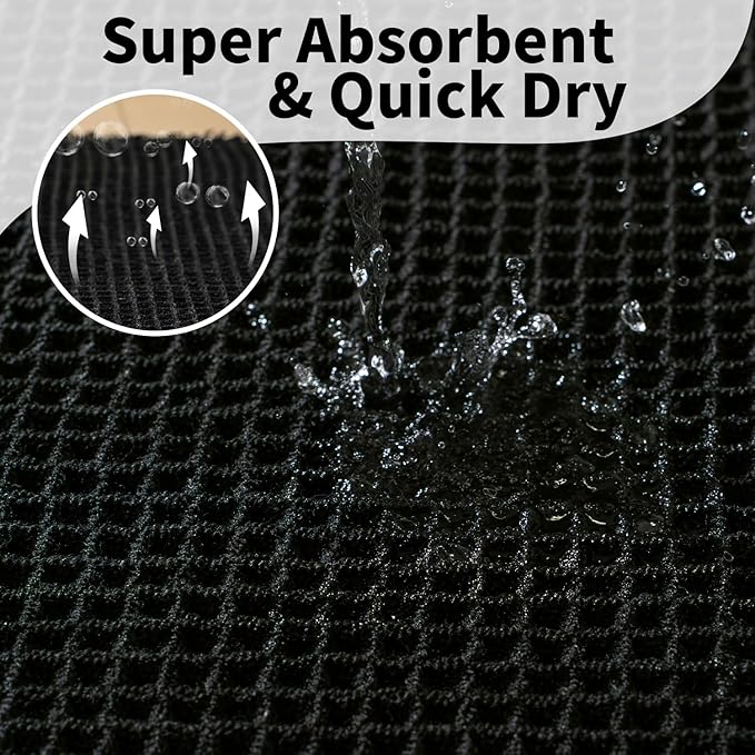 Black Bathroom Rug - Waffle Bath Mat Non Slip Washable, Super Absorbent & Quick Dry, Boho Bath Mat Farmhouse Bathroom Decor, 20'' x 48'', Black