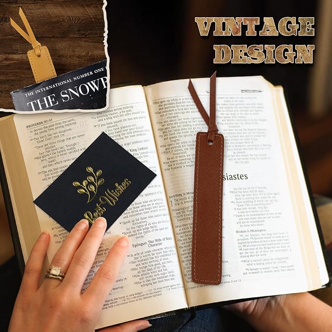 6 Pcs Leather Bookmark with Tassel, Classic Style Bookmark, 0.05 Inches Thin Handmade Stitched Bookmarks for Men, Book Marks for Reading, Gifts for Book Lovers, Readers (Light Retro)