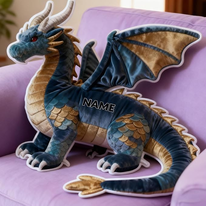 Personalized Dragon Shaped Pillow, Custom Name Plush Stuffed Pillows, Suitable for Beds, Sofas, Bedrooms, Living Rooms Custom Decorative Cushion Gifts for Birthday and Anniversary