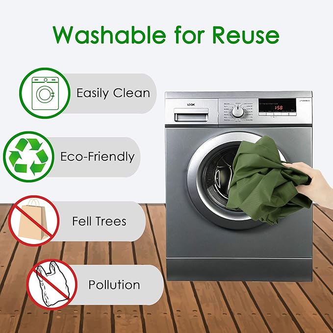 BeeGreen Green Reusable Grocery Bags Wholesale Moss Green Reusable Kitchen Bags Bulk Foldable-Machine Washable with Zipper Storage Pouch 50 Packs