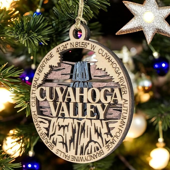 Cuyahoga Valley National Park Wood Ornament - Handmade 3" Laser Cut Christmas Decoration, Ohio Souvenir, Nature Lover Gift