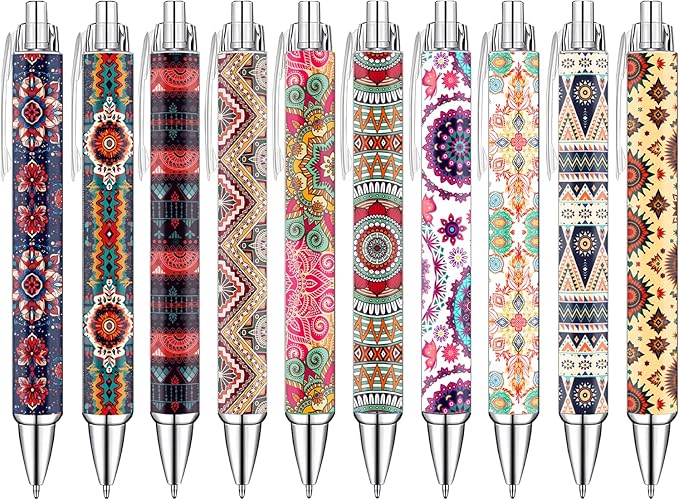 Idealmuzik Boho Pens Set – Aesthetic Bohemian-Style Gel Pens for Women, Teens, and Kids – Neutral & Earthy Tone Stationery for Journaling, School, Office, and Gift Giving, 10 Pack