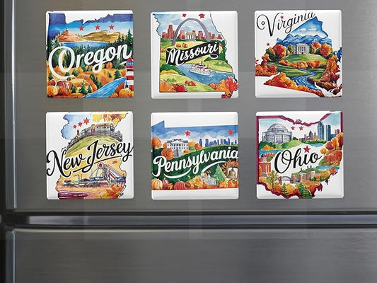 50 US States Magnet Set, Road Trip Travel Souvenir, Custom Fridge Magnets, Unique State Keepsake – Personalized Gift (10)
