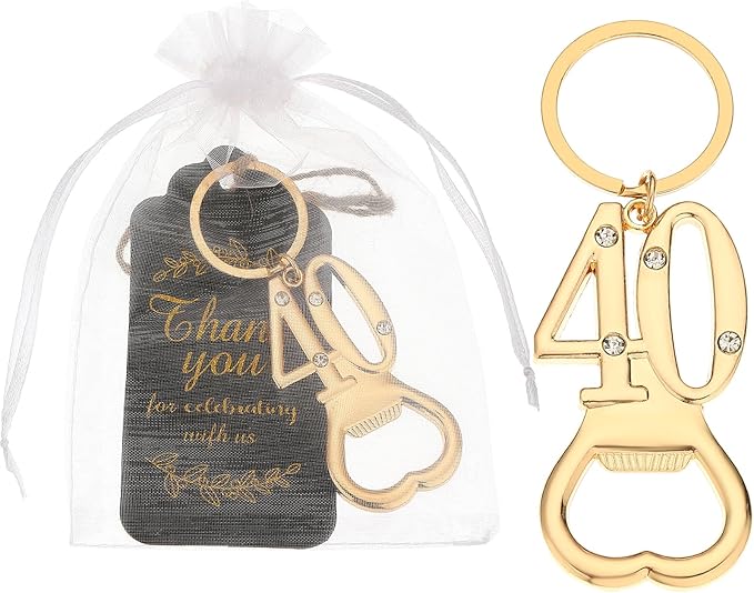 24 pcs 40th Gold Keychain Bottle Opener 40 Birthday Party Favors for Guests,40th Beer Bottle Opener Favors Bulk for Birthday Anniversary Souvenirs Party Decor Supplies (Gold 40th)