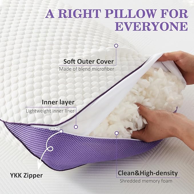 HOMELAB Adjustable Shredded Memory Foam Body Pillow Bundle with Mulberry Silk Pillowcase, Cooling Long Pillow Full Support for Side Sleepers, Back, Hip & Leg Comfort, 1 Pack 20"x52"