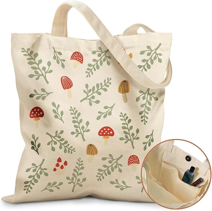 Miss Adola Aesthetic Tote Bag for Girls - with Magnetic Buckle and Zipper Inner Pocket for Women Lady Canvas Cotton Tote Bag
