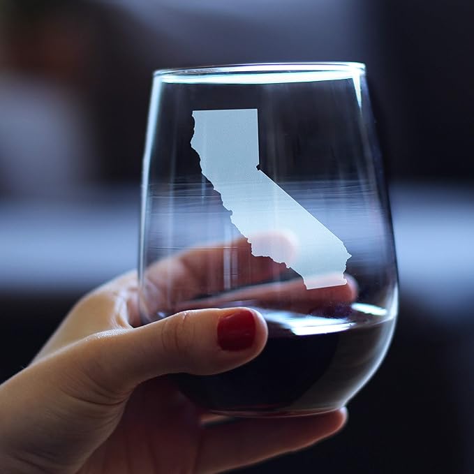 Bevvee California State Outline - Stemless Wine Glass - State Themed Drinking Decor and Gifts for Californians - Large 17 Ounce