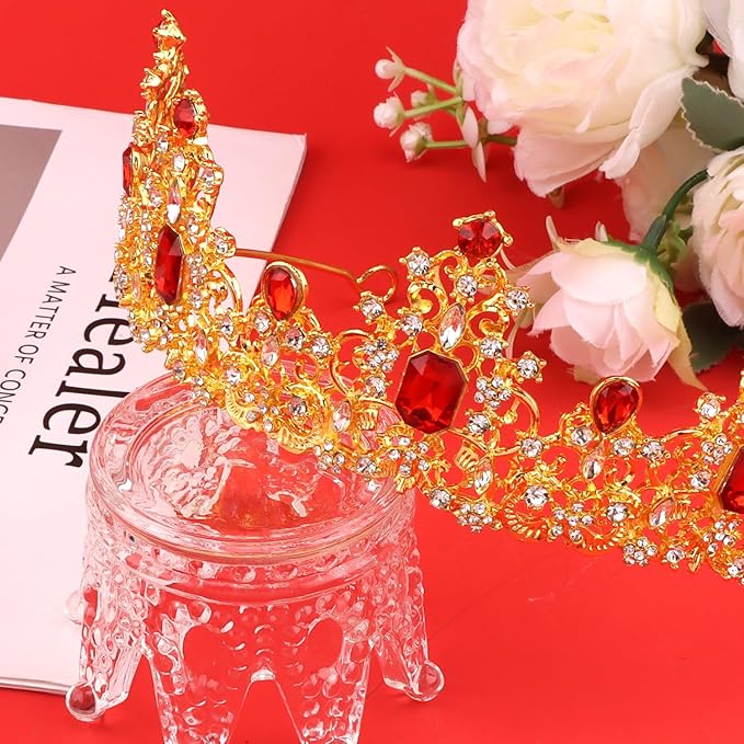 Didder Red and Gold Queen Crown Birthday Tiara Princess Tiaras and Crowns for Women and Girls Halloween Costume Prom Headpiece Hair Accessories