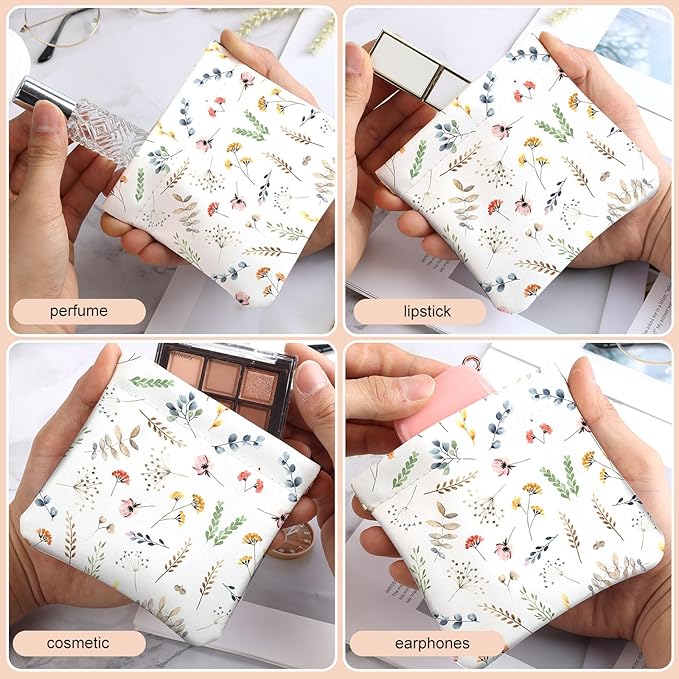 2Pcs PU Leather Small Squeeze Coin Purse Pouch Mini coin Bag Unique And Cute Wallet Cosmetic Bags Change Bag For Women Girls Men White And Purple Floral