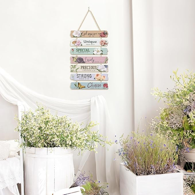CHDITB God Says You are Wooden Sign, Peony Flower Wooden Hanging Plaque, Christian Religious Quotes Door Hanger, Scripture Art Inspirational Bible Verse Wall Art for Girl Bedroom Living Room Decor