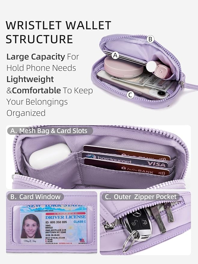 WESTBRONCO Wristlet Wallets for Women Nylon Quilted RFID Wallet with 3 Zipper Purse for Travel