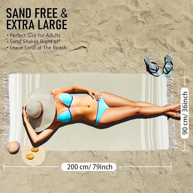 6 Pack Cotton Turkish Beach Towel Lightweight Thin Travel Vacation Essentials Oversized XL Towels Set for Pool Swim Bath Camping Cruise Accessories Absorbent Quick Dry Sand Free Bulk clearance Blanket