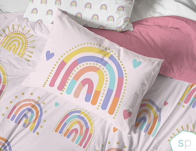 Saturday Park Doodle Rainbow Full/Queen Duvet Cover & Sham Set - 3 Piece 100% Organic Cotton Duvet Set - GOTS & Oeko-TEX Certified
