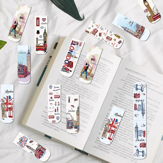 London Magnetic Bookmark Gifts - 48PCS British Magnetic Bookmarks UK England Travel Book Marks Magnets Page Marker Clip for Women Travel Students Teacher Reading London Lover Souvenirs Gift