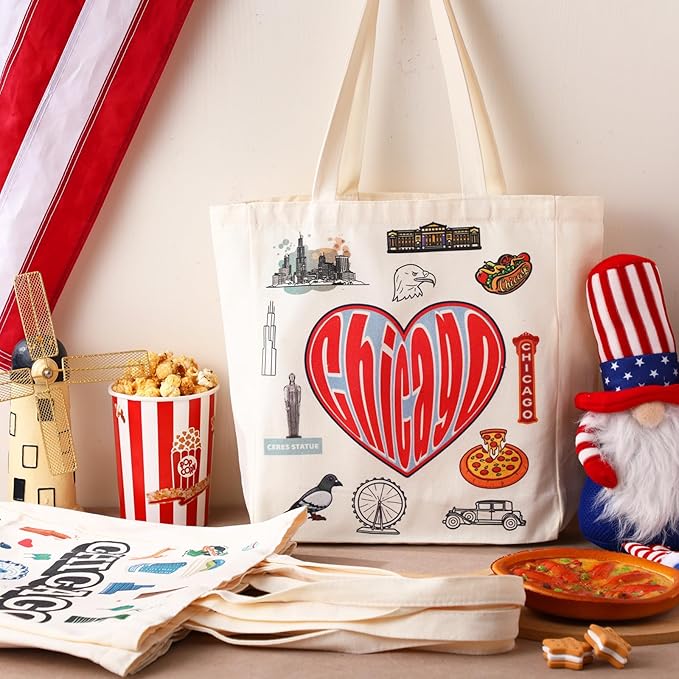 Large Canvas Tote Bags Decorative Themed City Souvenir Gift Bags with Handle Shopping Basket Reusable